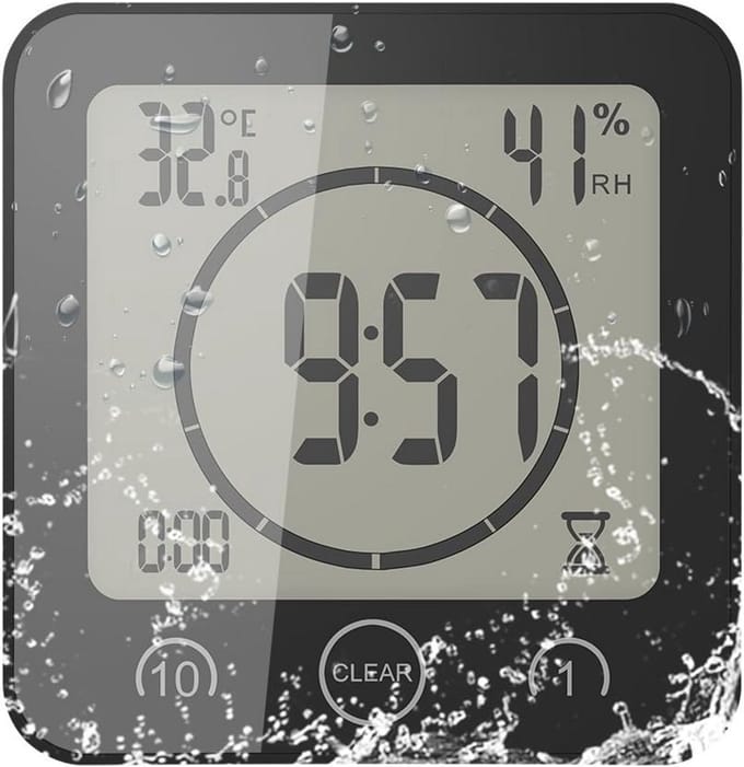 Waterdichte Digitale Doucheklok met Temperatuur en Vochtigheidsmeter