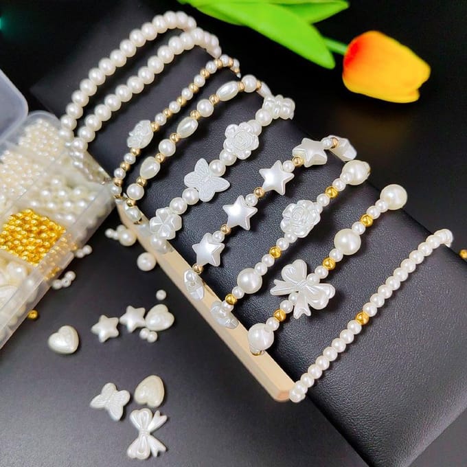 1 Set imitatieparel kralen DIY accessoires materiaal pakket, volledige set kralen armbanden, kralen sieraden accessoires kralen Pack of 1 wit