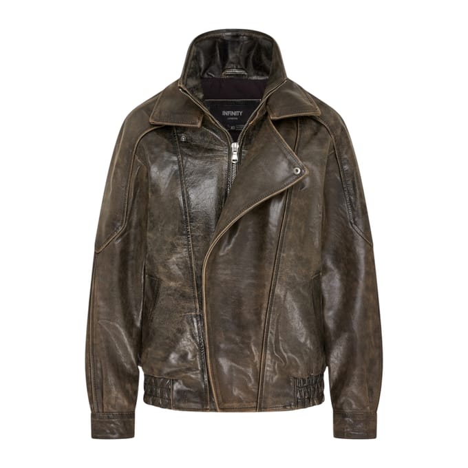 Heren Bruine Cow Leather Biker Blouson Jas - Bomber