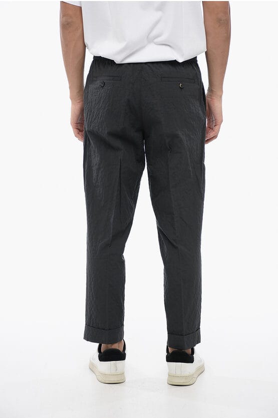 Gerimpelde katoenen REM Slim Fit-broek in grijs