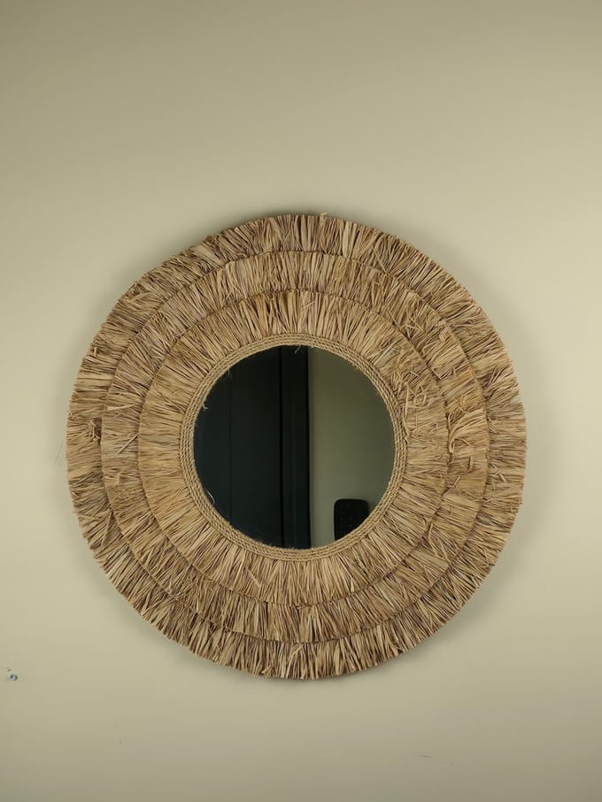 Blitzdeco - Wandspiegel - Denise - Raffia - 60cm - Beige - Handgemaakt