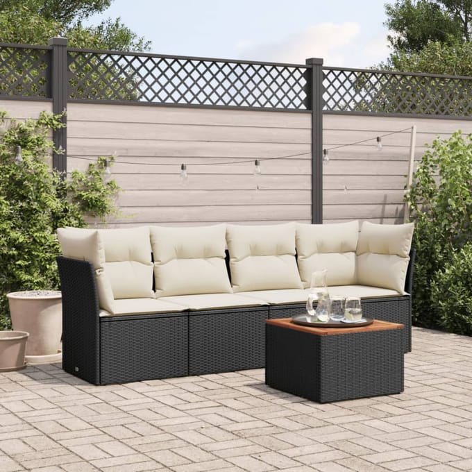 vidaXL - 5-delige - Loungeset - met - kussens - poly - rattan - zwart