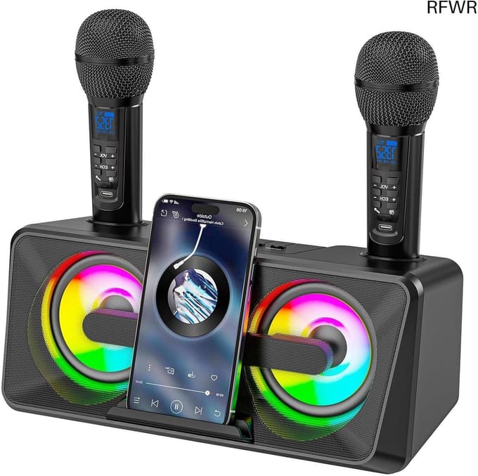 RFWR® Karaokemachine met Draadloze Microfoons en Bluetooth PA-systeem voor Feesten en Thuis