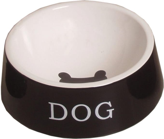 Hond Eetbak Steen Zwart/Wit 20cm
