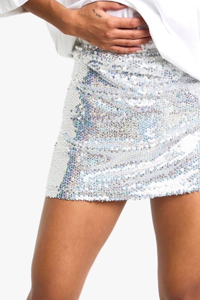boohoo Dames Iriserende pailletten minirok | Zilver | Maat: 44
