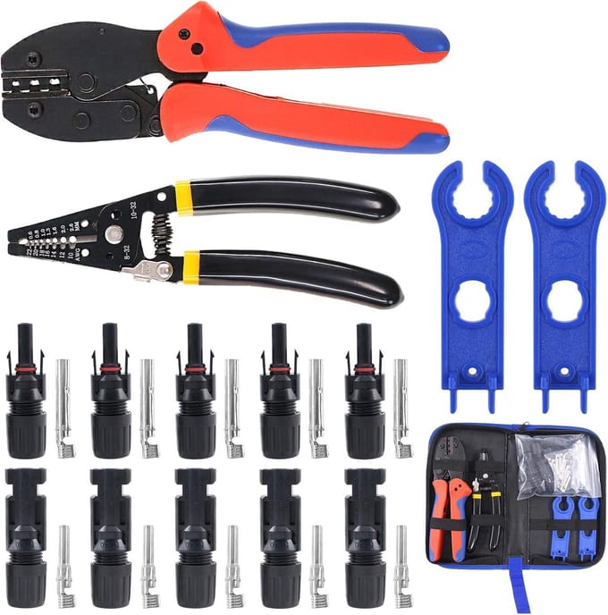 24pcs Solar Panel Crimping Tools - 2.5/4/6mm² Solar Panel PV Cable - 6 Pairs Solar Panel Connectors - Mounting Tools en Wrench