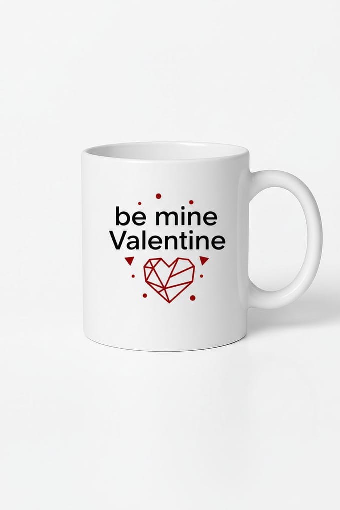 Valentijn Mok 'Be Mine Valentine' met Geometrisch Hart - Romantisch Liefdes Cadeau