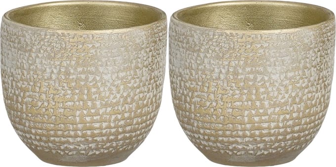 Mica Decorations - plantenpot/bloempot - 2x - champagne/wit flakes - D14/H12 cm