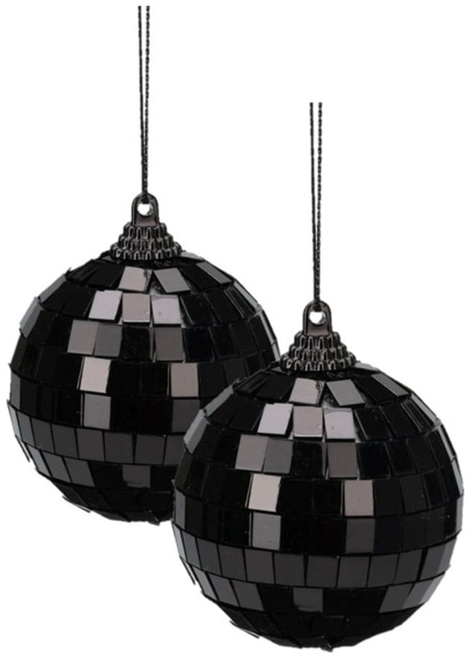 Christmas Decoration discobal kerstbal - 2x - zwart -10 cm -kunststof
