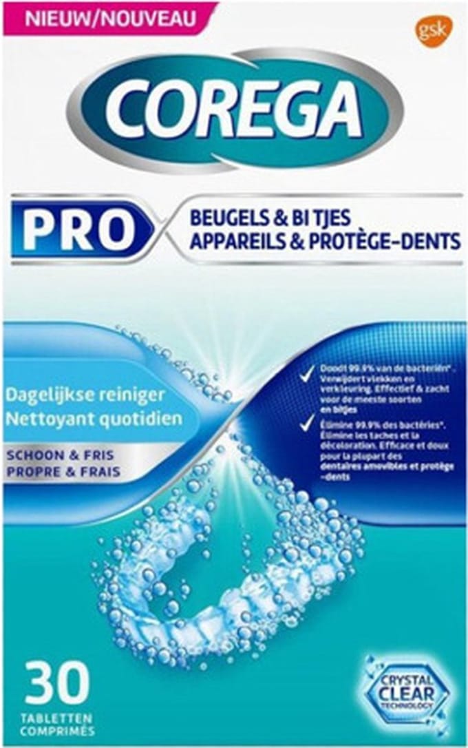 Corega Pro Dagelijkse Reiniger voor Beugels en Bitjes (3 x 30 stuks)