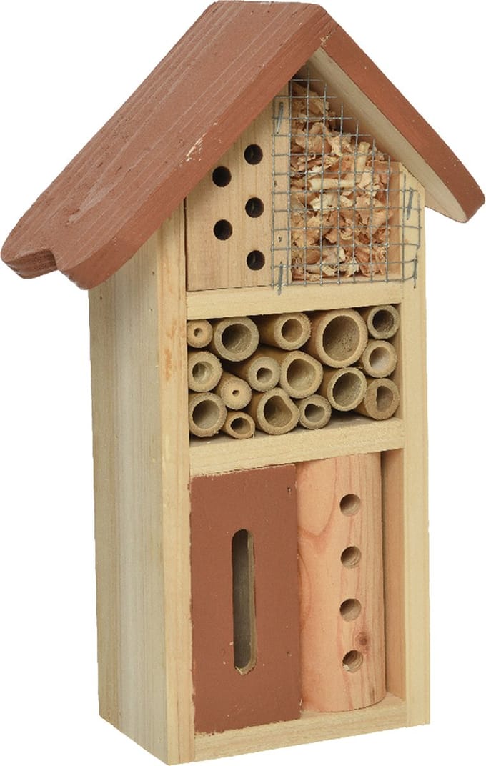 Decoris Insectenhotel - bamboe hout - 9 x 16 x 26 cm - terra bruin