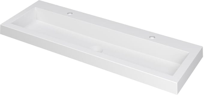 INK Dock Wastafel Polystone met 2 Kraangaten - 1200x400x60 mm - Mat Wit
