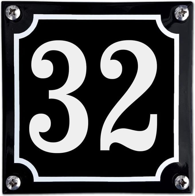 Zwart emaille huisnummer  - 32