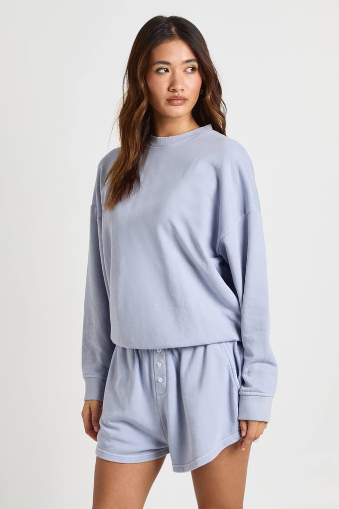 boohoo Dames Gewassen Distressed Loopback Sweatshirt | Blauw | Maat: Medium