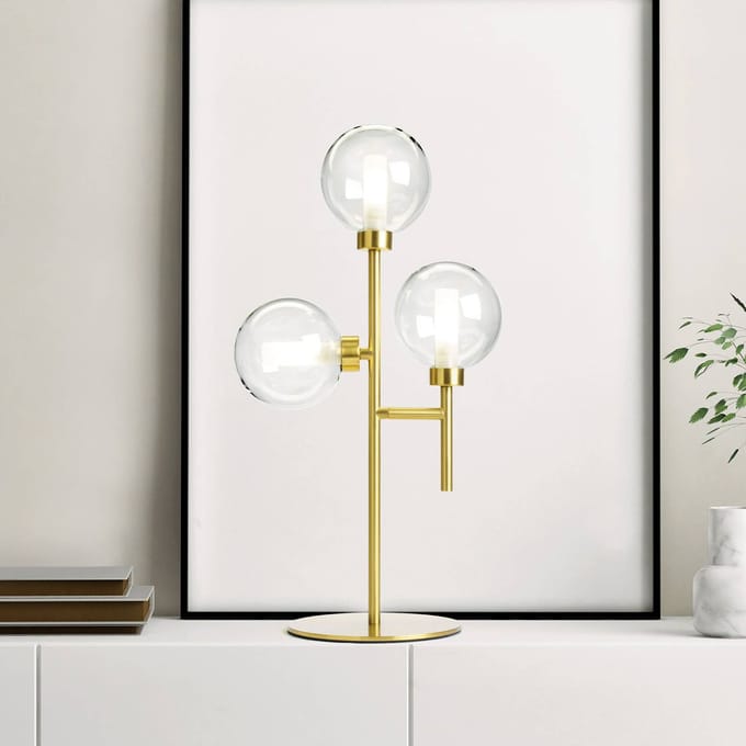 miloox by Sforzin Dom tafellamp, 3-lamps, helder/goud, hoogte 55 cm, glas