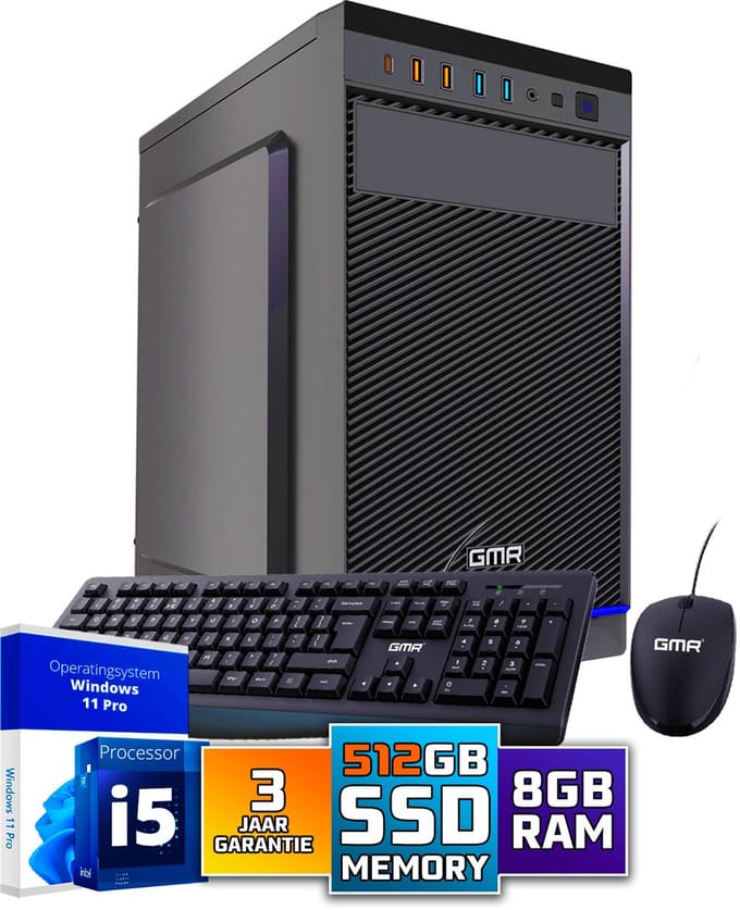 Intel Ultra Compleet Desktop PC | Intel Core i5 | 8 GB RAM | 512GB SSD M.2 | Windows 11 Pro | Business Office Multimedia Computer | Inclusief Muis & Toetsenbord