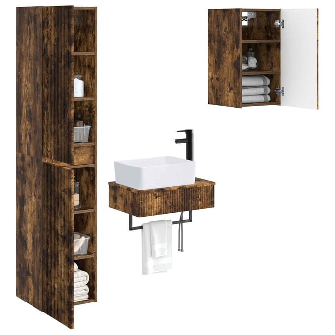 vidaXL - Badkamermeubel - Set - 3 - st - Gerookt - eiken - 33 - x - 34,5 - x - 160 - cm