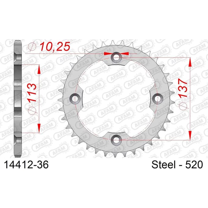Stalen tandwiel Afam 520 36 dents