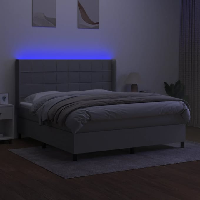 vidaXL - Boxspring - met - matras - en - LED - stof - lichtgrijs - 160x200 - cm