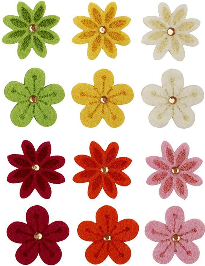 Creotime Bloemen van vilt, d: 30 mm, 120 assorti