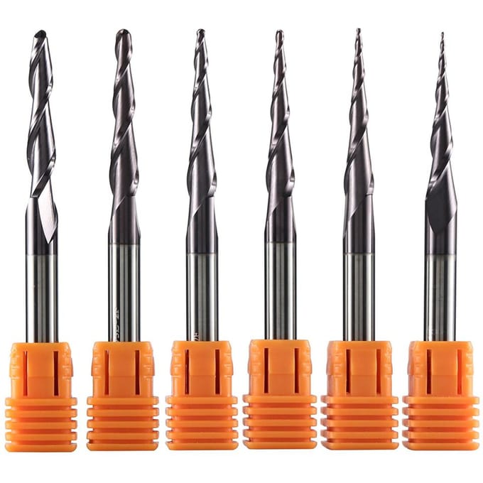 DREANIQUE Professionele taps toelopende kogelkopfrees CNC-gereedschap Carbide frees voor hout/aluminium/Cu (2 snijkanten, TiAlN-coating)