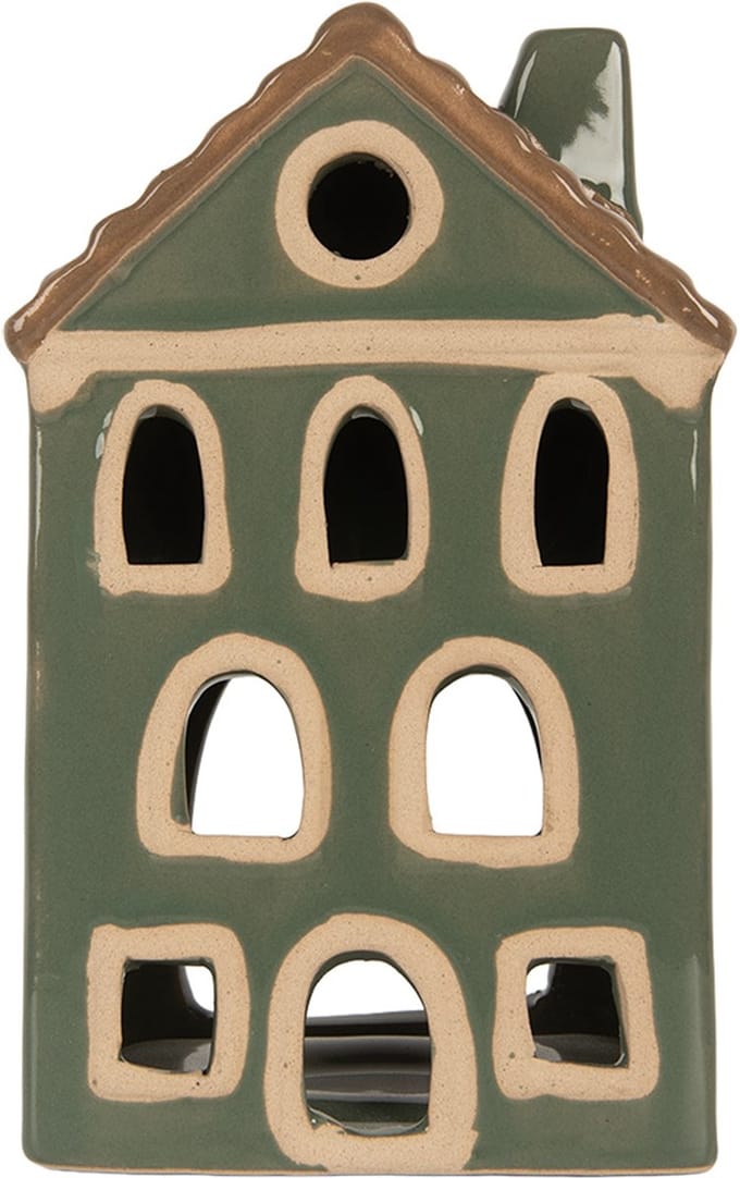 Clayre & Eef Waxinelichthouder Huis 9x8x15 cm Groen Keramiek