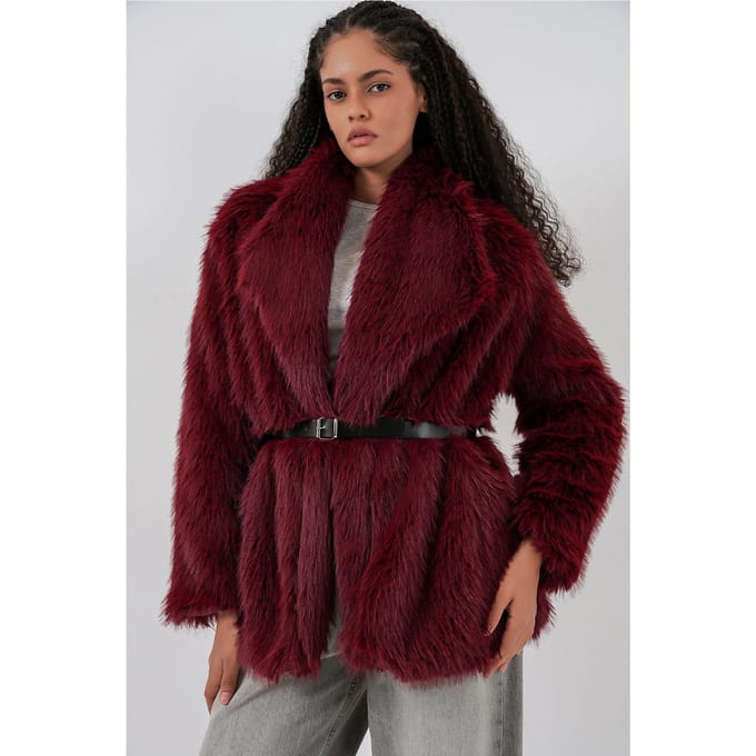 Lange Overmaat Faux Bont Jas met Riem