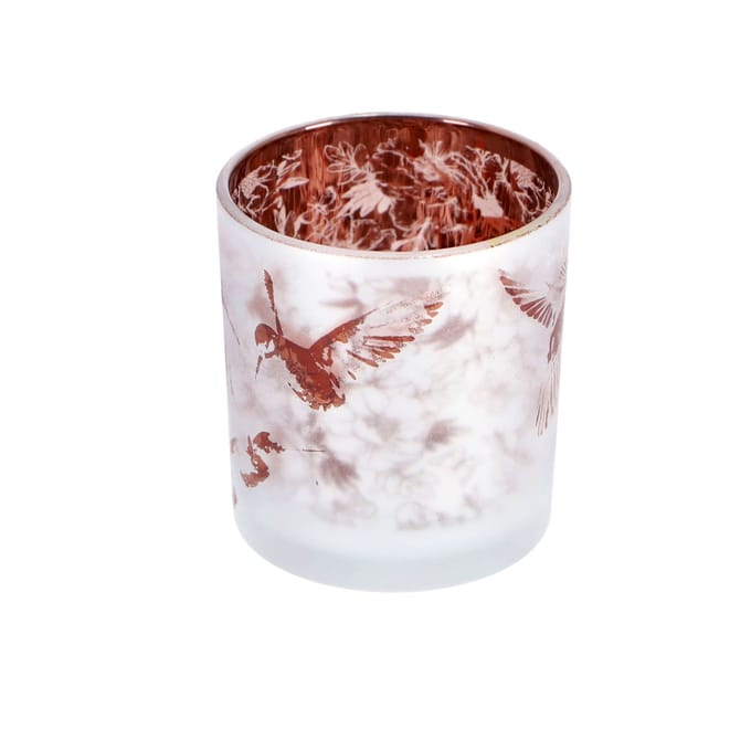 Theelichthouder Hummingbird S wit/bruin glas  7,5x7,5x8cm