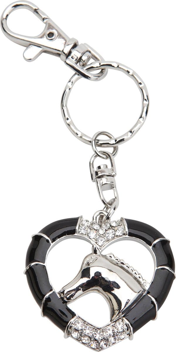 Red Horse Sleutelhanger Hart Zilver/zwart 12,5 Cm
