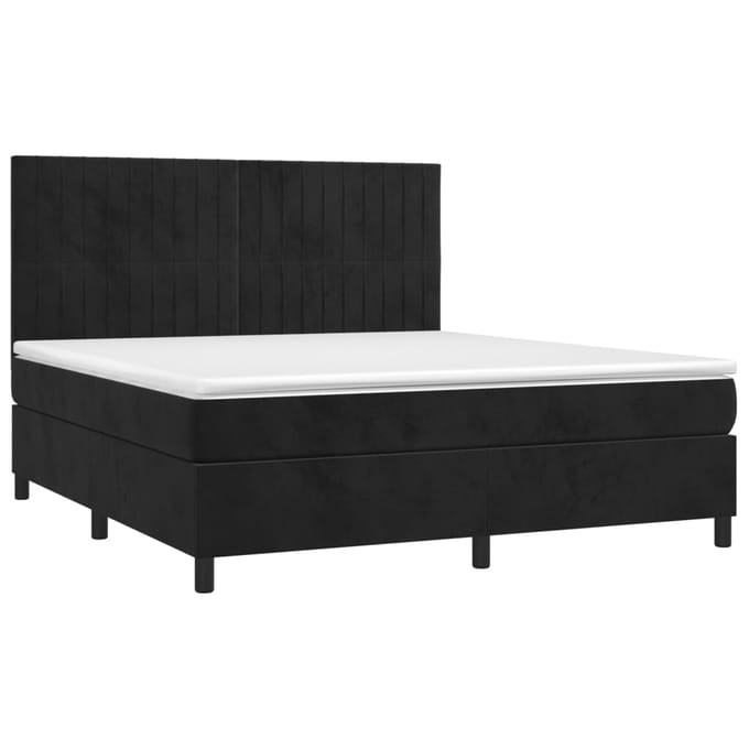 vidaXL - Boxspring - met - matras - en - LED - fluweel - zwart - 160x200 - cm