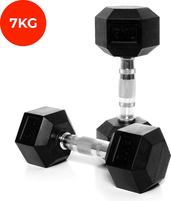 Core Power - Rubber Hex Dumbbells - 7 kg - Dumbbell set - Krachttraining - Halterset