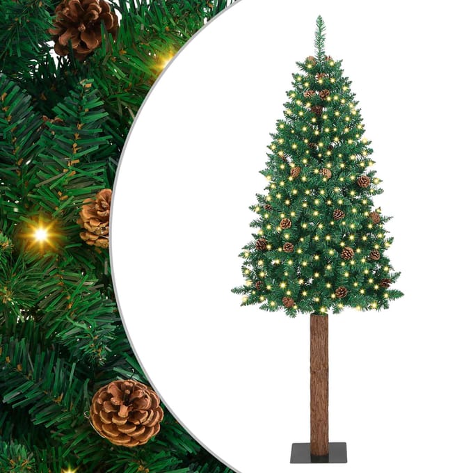vidaXL - Slanke - Kerstboom - Groen - 210 - cm - PVC - en - massief - dennenhout