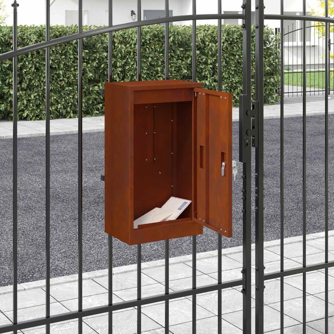 vidaXL - Brievenbus - met - opslag - Roestig - 30 - x - 20 - x - 55 - cm - weervast - staal