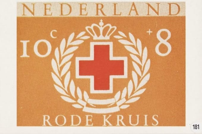 Briefkaart met afbeelding Rode kruis – Rood kruis met gesp postzegel