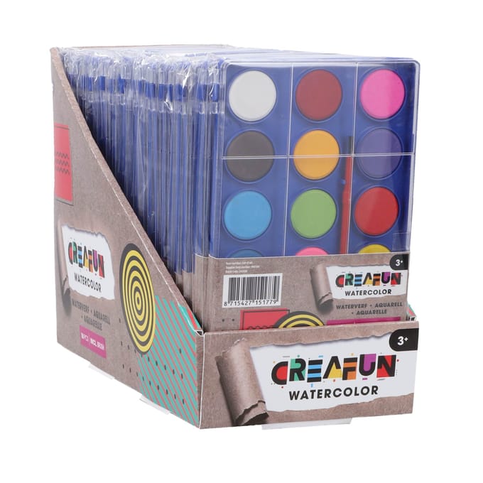 Creafun - Waterverf Tablet - 18 Kleuren en Kwast