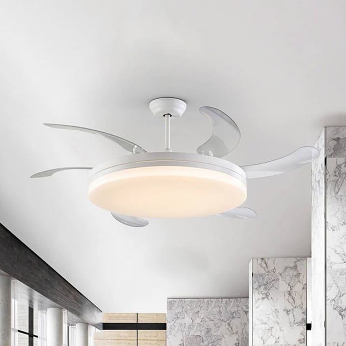 Schuller Valencia LED plafondventilator Vento wit/transparant, DC Ø 150 cm stil