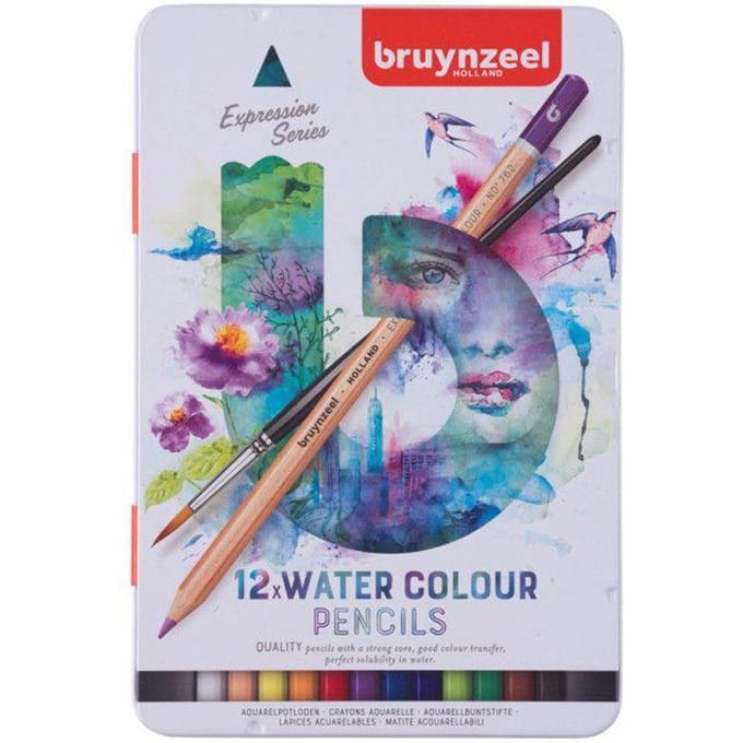 12 crayons de couleur - Aquarelle - Boîte métal - Assortiment couleur - Bruynzeel