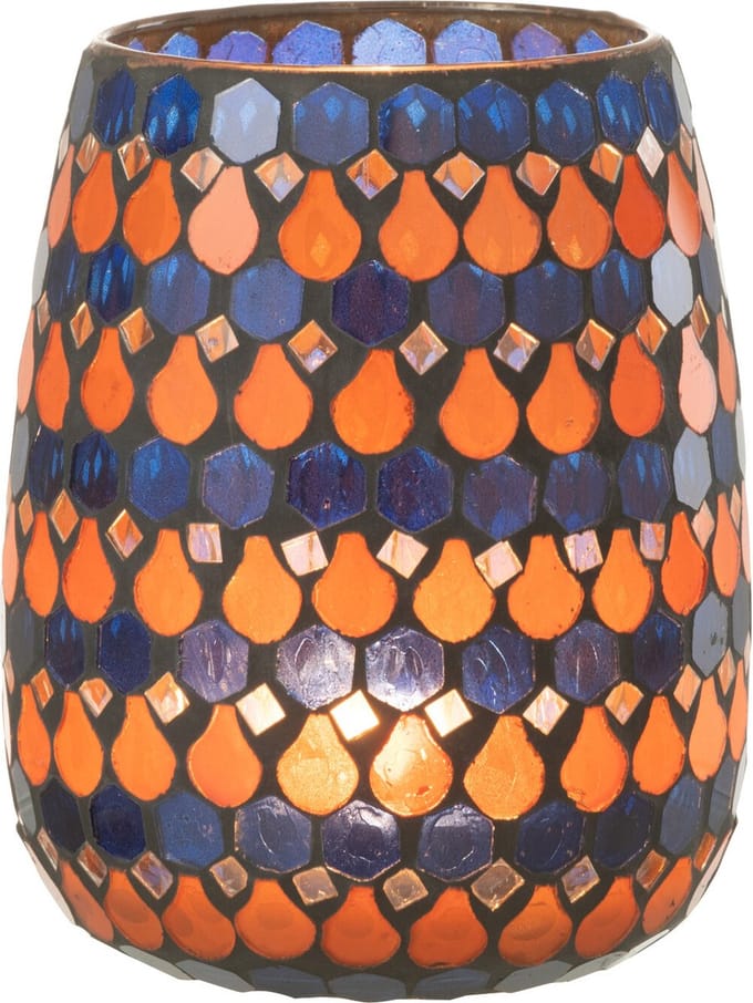J-Line windlicht Mozaiek Druppel - glas - oranje/blauw - medium
