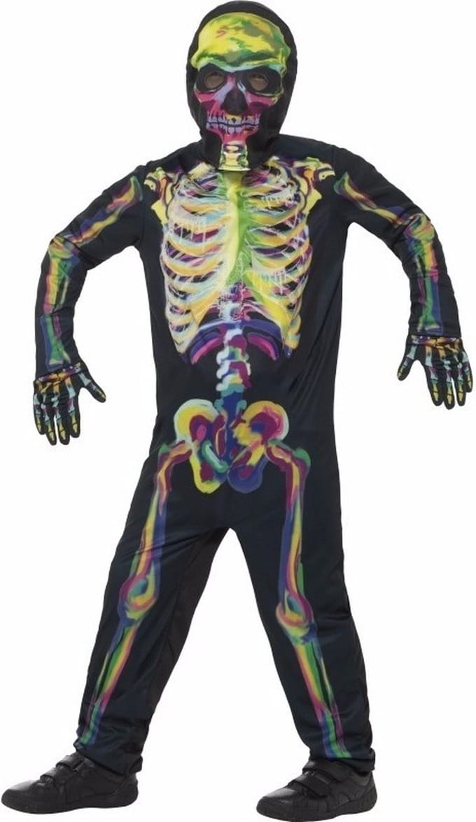 Glow in the dark skelet skinsuit kinderen - maat M