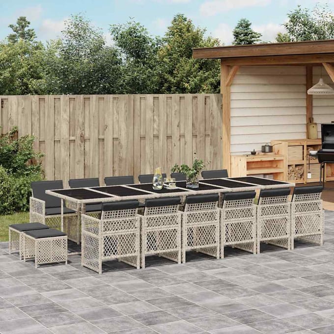 vidaXL - 17-delige - Tuinset - met - kussens - poly - rattan - lichtgrijs