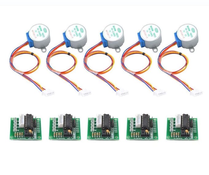 Stappenmotor Set - Motor Driver - Projecten Automatiseren - 5 Stuks 5V - 14 cm - Zilver