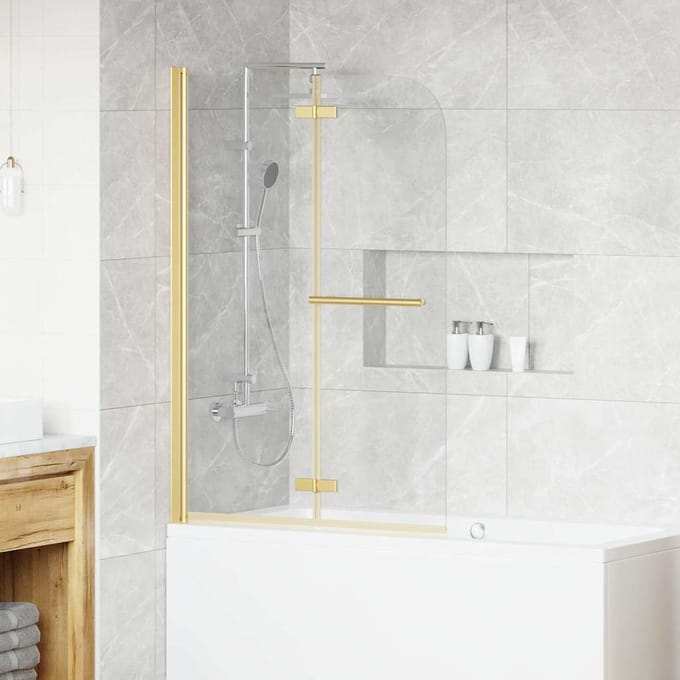 vidaXL - Douche - Omheining - Transparant - en - Goud - 95 - x - 140 - cm