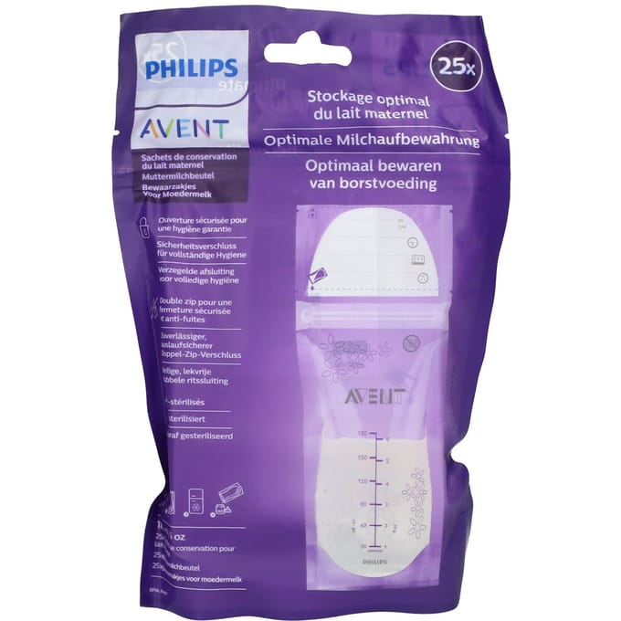 Philips Avent Moedermelk bewaarzakjes - 25 zakken - 180 ml - SCF603/25