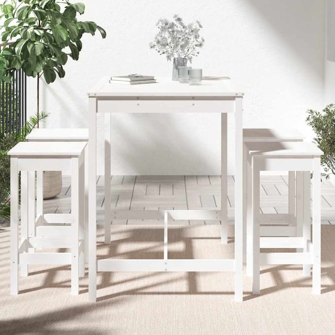 vidaXL - 5-delige - Tuinbarset - massief - grenenhout - wit