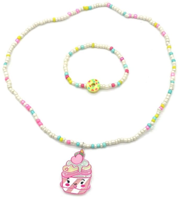 Ketting en Armband voor Kinderen - Set Sieraden - Elastisch - Taartje