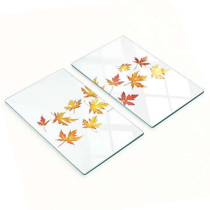 Glazen snijplanken met herfstbladerenmotief, 2x30x52 cm