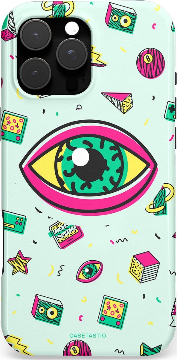 Casetastic hoesje geschikt voor Apple iPhone 16 Pro Max - MagSafe - Dubbellaagse bescherming - Retro 80s vibes - Fashion Case - Wit Saliegroen Lichtgrijs