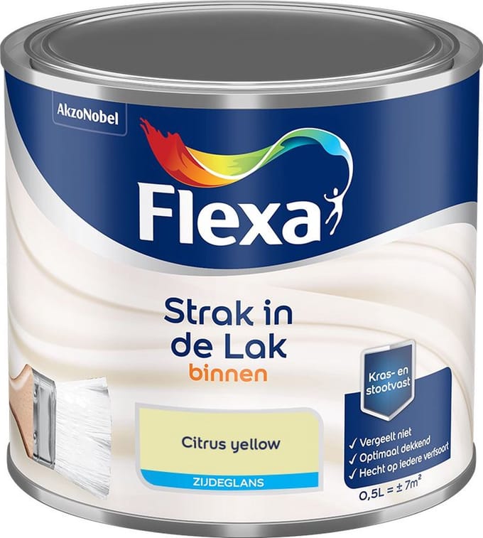 Flexa - Strak In De Lak Binnenlak Zijdeglans - Citrus Yellow - Mengverf - 500 Ml