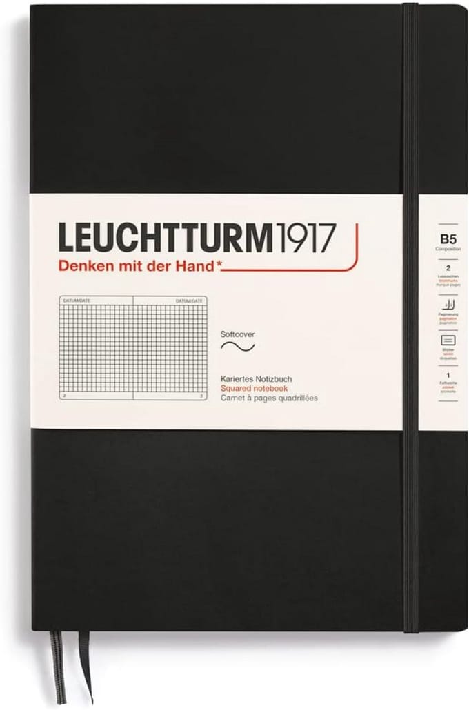 Notitieboek B5 Zwart Geruit Softcover met Genummerde Pagina's