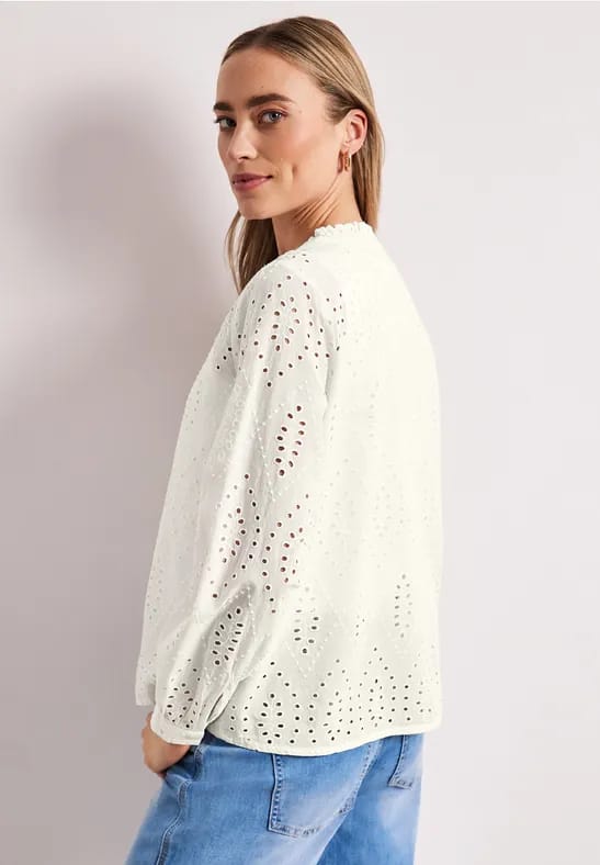 Blouse met gespleten hals en Shiffley-patroon